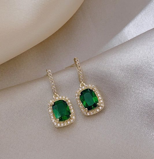 Emerald Gold Diamond Drop Earrings