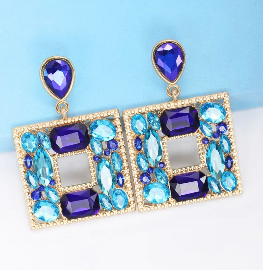 Geo Square Earrings Blue