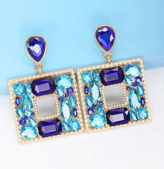 Geo Square Earrings Blue