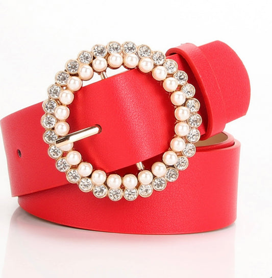 Red Diamanté & Pearl Belt