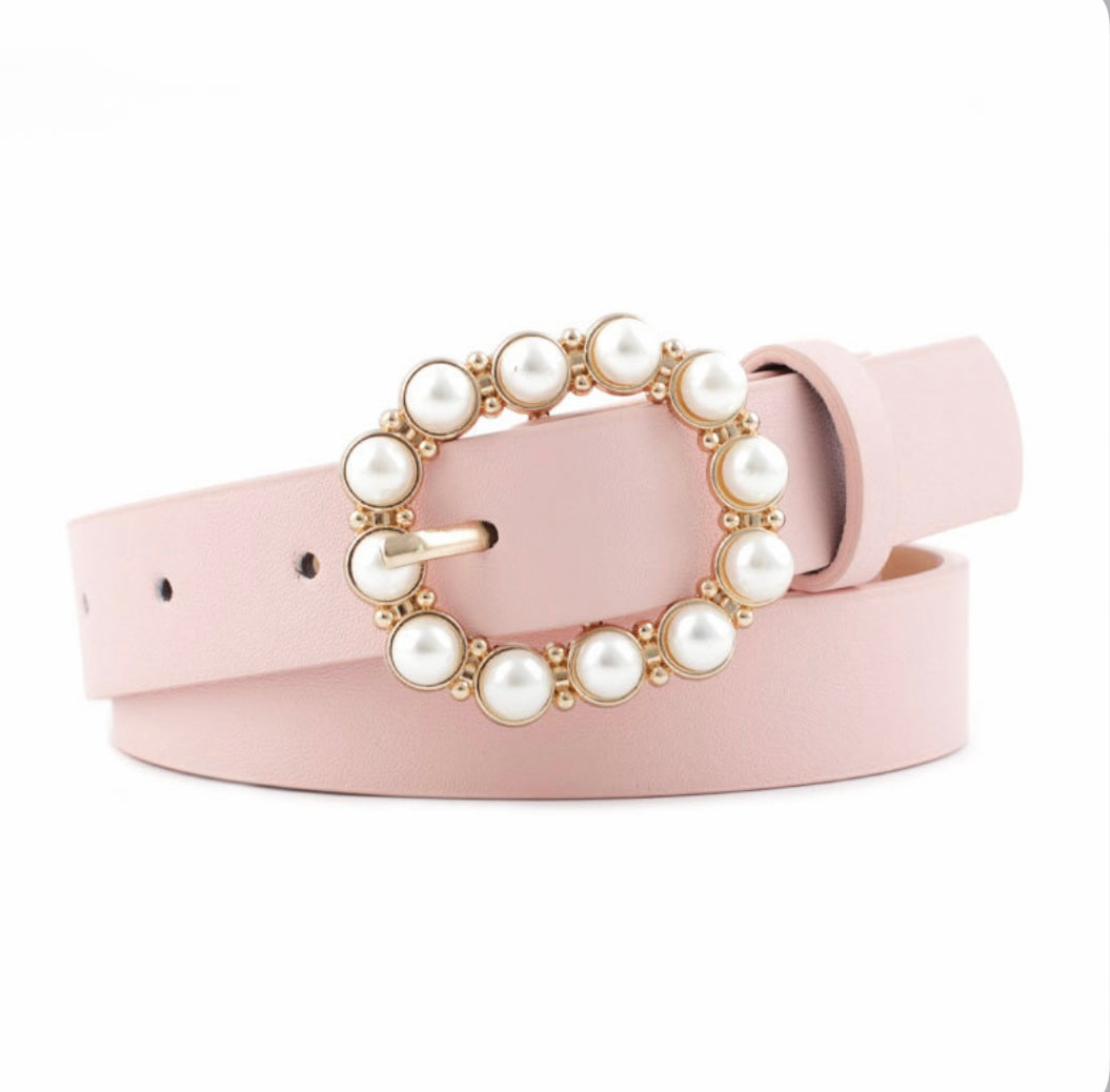 Round Pearl Buckle Belt Pink