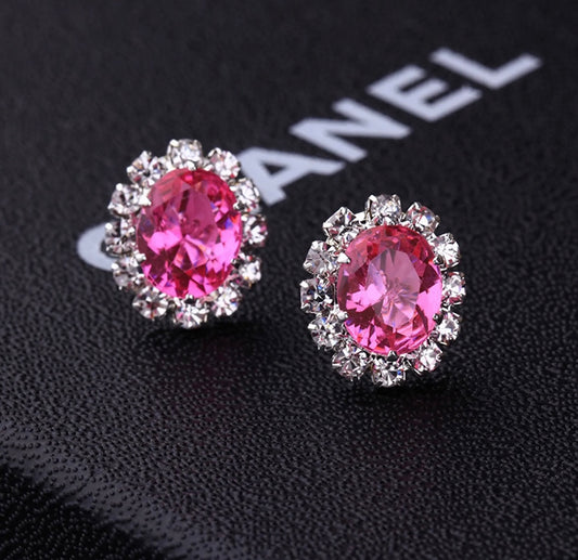 Fushia Diamanté Stud Earrings