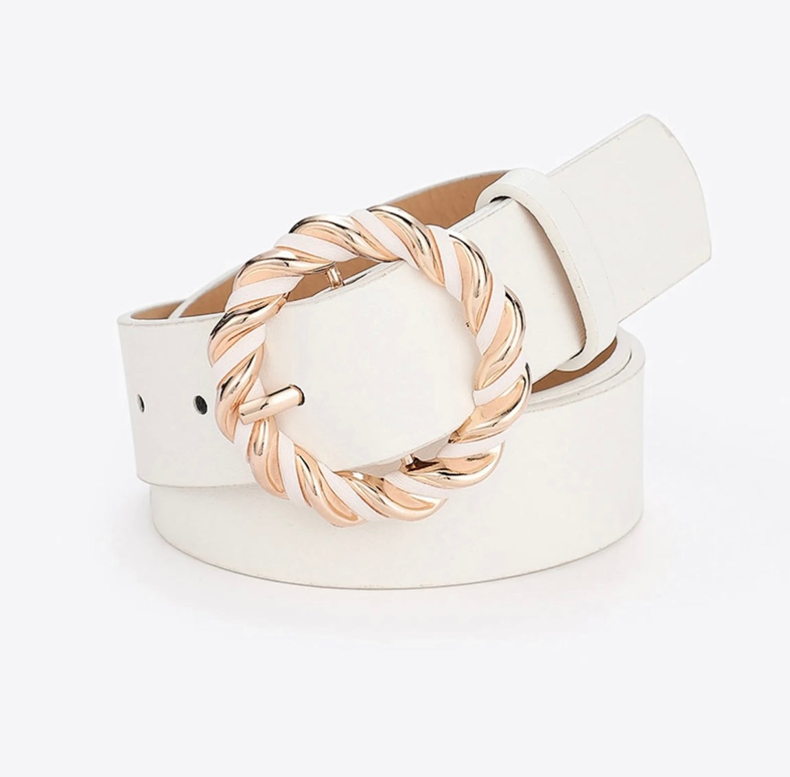 Gold Buckle Belt White