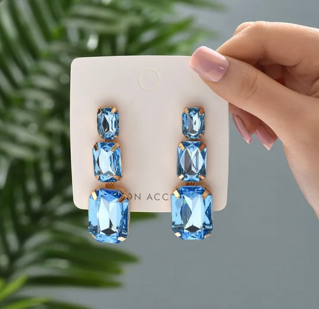 Rhinestone Earrings Light Blue