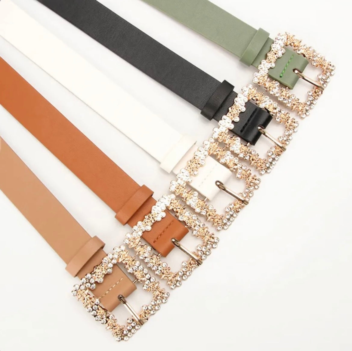 Diamanté Square Buckle Belt White