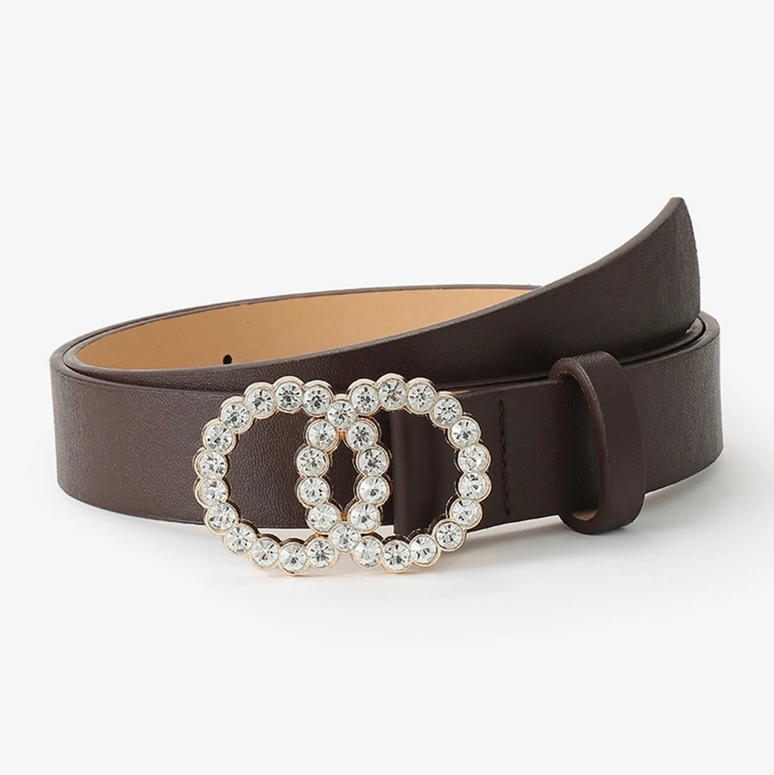 Diamanté Buckle Belt Brown