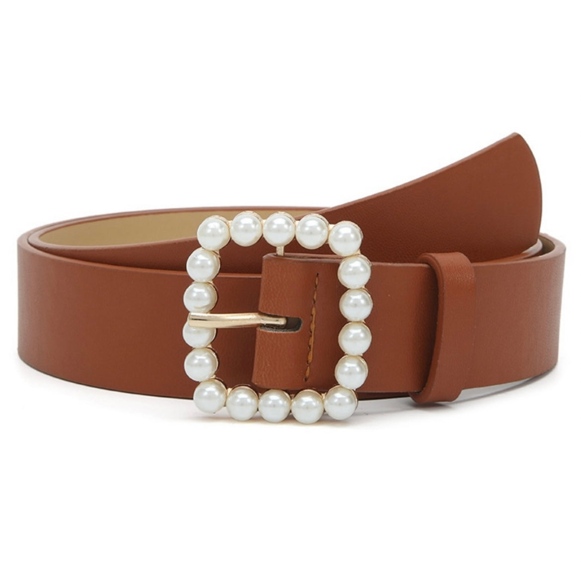 Pearl Buckle Belt Tan