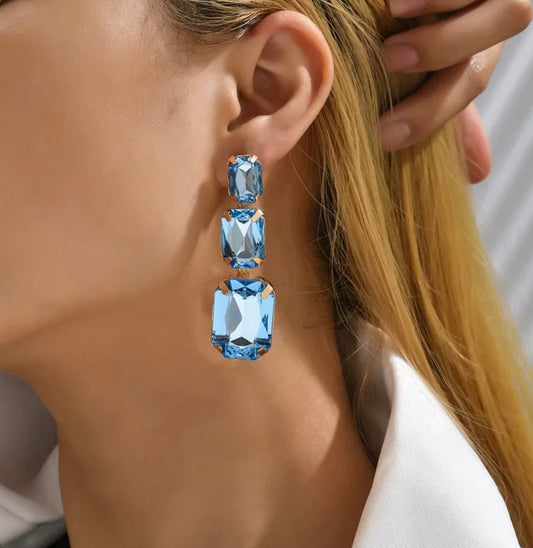Rhinestone Earrings Light Blue
