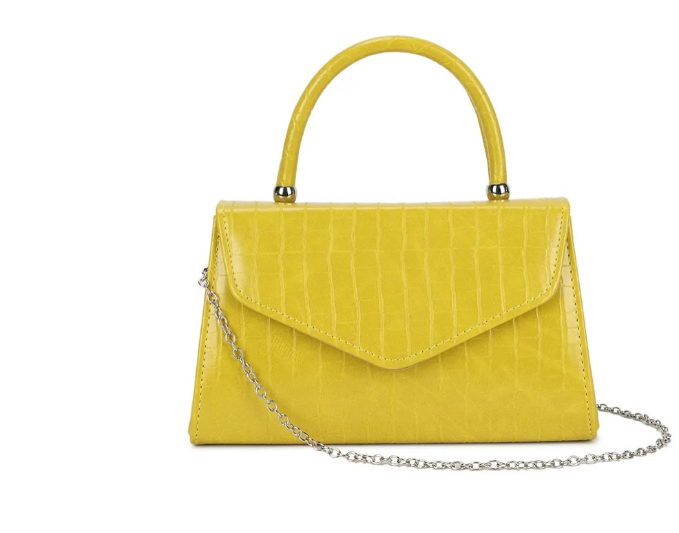 Croc Embossed Neon Yellow Handbag